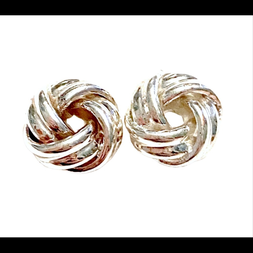 Vintage Modern Endless Love knot stud earrings silver